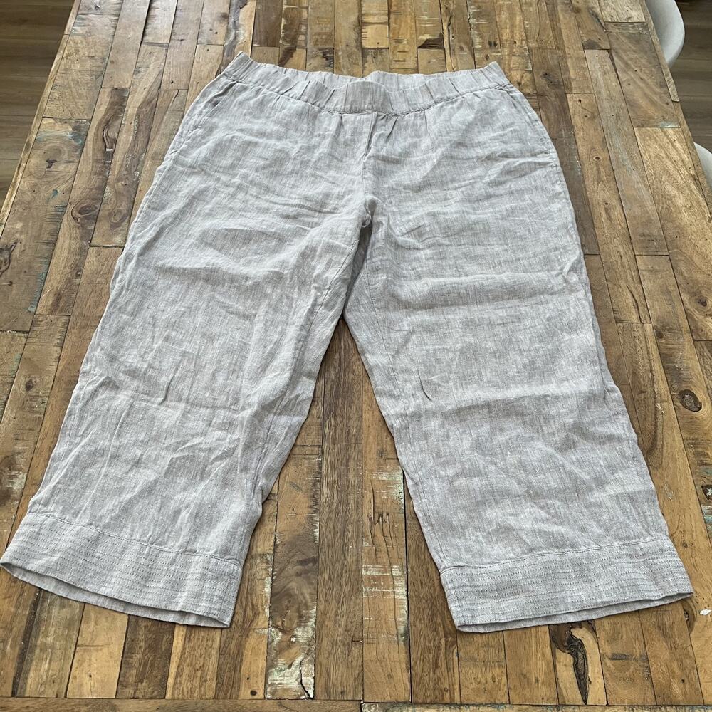 Purejill Linen Capri Pants Women's XL Gray 4 Pockets